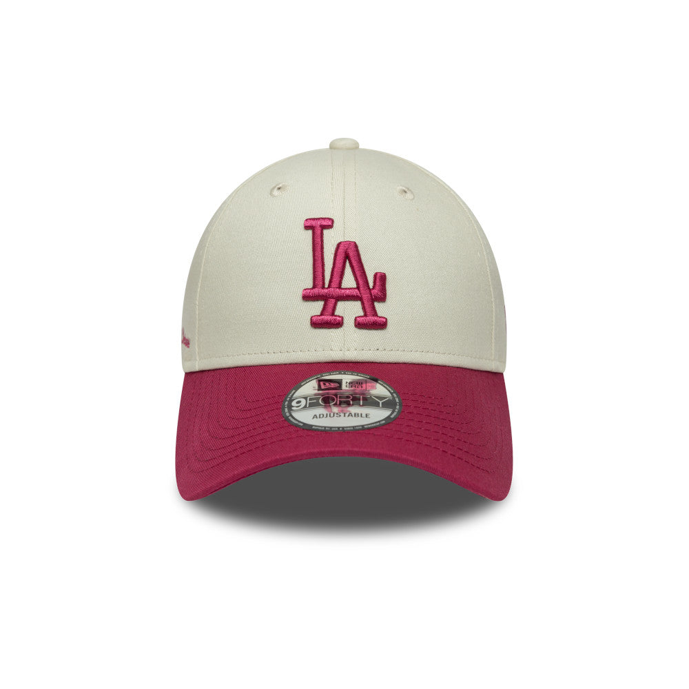 LA Dodgers Hat - Side Script Ivory Pink 2-Tone MLB 9Forty Strapback Cap - New Era